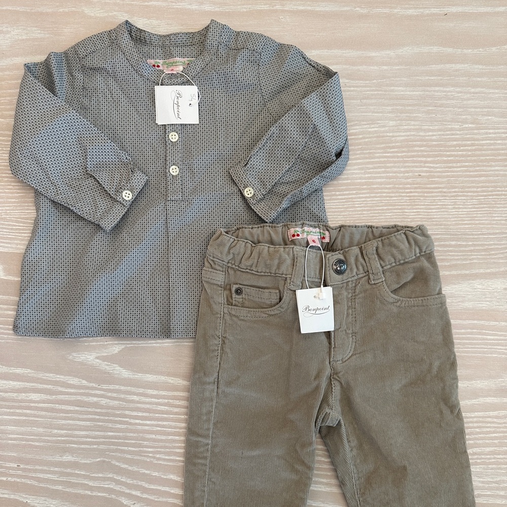 Bonpoint corduroy pants and button up shirt